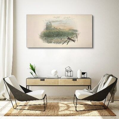 Obraz Canvas Pokojná krajina s vtákom