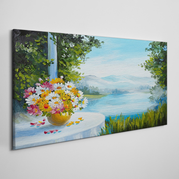 Obraz canvas Kvetinová kytica pri jazere