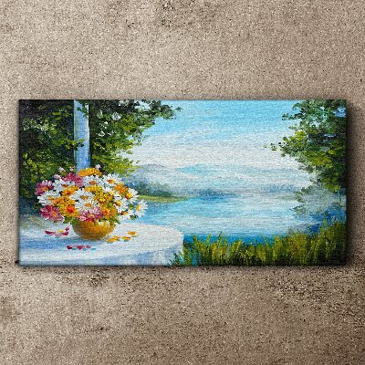 Obraz canvas Kvetinová kytica pri jazere