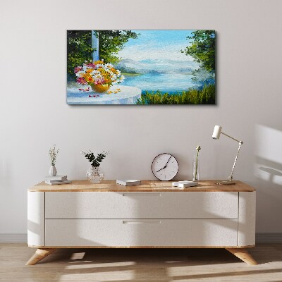 Obraz canvas Kvetinová kytica pri jazere