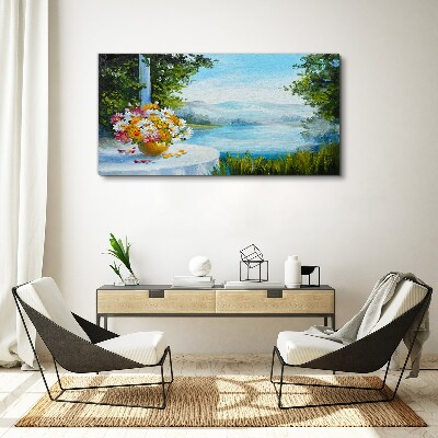 Obraz canvas Kvetinová kytica pri jazere