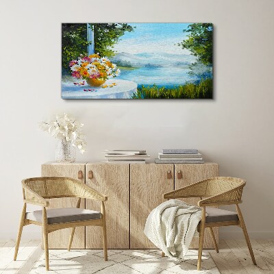 Obraz canvas Kvetinová kytica pri jazere