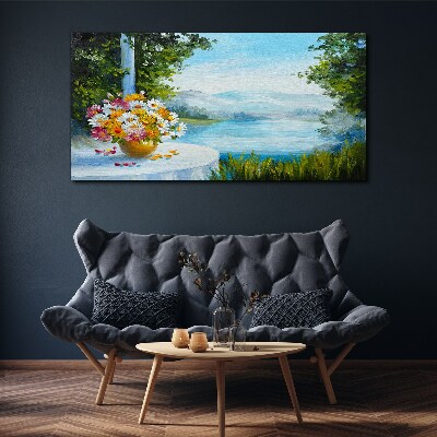 Obraz canvas Kvetinová kytica pri jazere