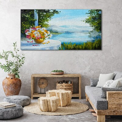 Obraz canvas Kvetinová kytica pri jazere