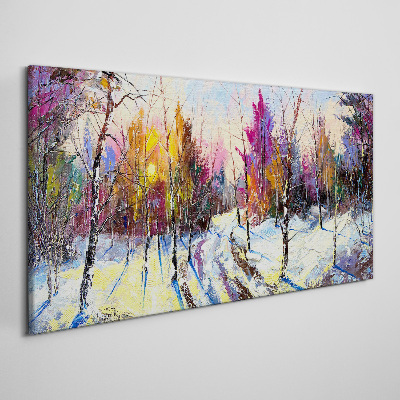Obraz canvas Zimná krajina vo farbách západu slnka