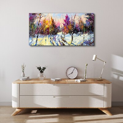 Obraz canvas Zimná krajina vo farbách západu slnka