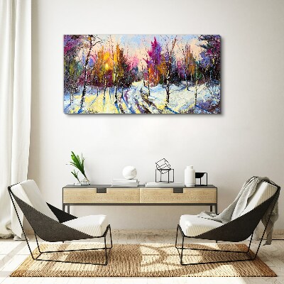 Obraz canvas Zimná krajina vo farbách západu slnka