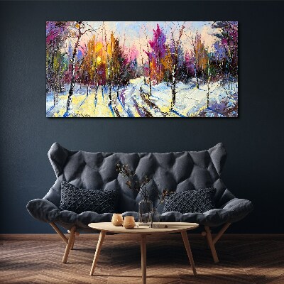 Obraz canvas Zimná krajina vo farbách západu slnka