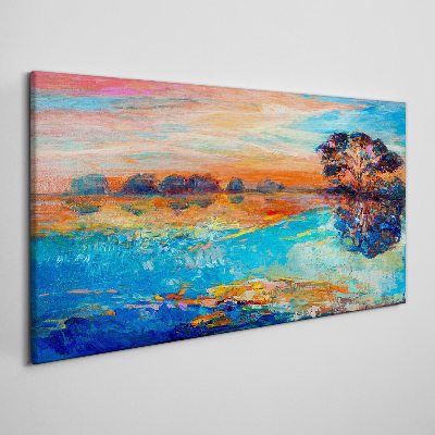 Obraz na plátne Vodné strom Západ slnka