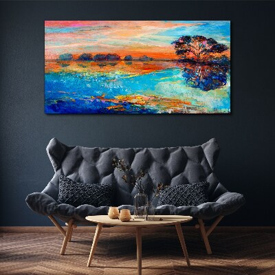 Obraz na plátne Vodné strom Západ slnka