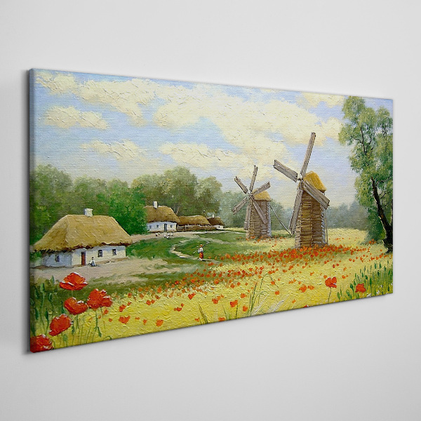 Obraz canvas Vidiecka scenéria s veternými mlynmi