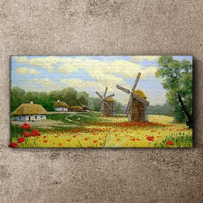 Obraz canvas Vidiecka scenéria s veternými mlynmi