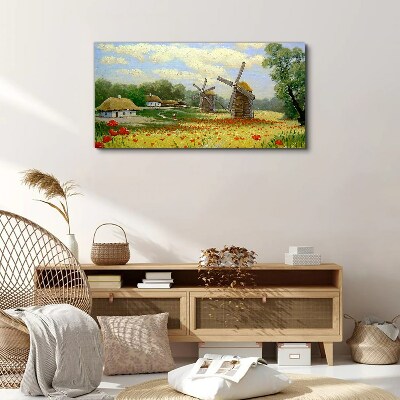 Obraz canvas Vidiecka scenéria s veternými mlynmi