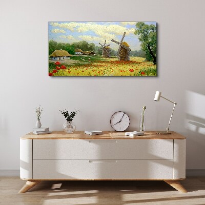 Obraz canvas Vidiecka scenéria s veternými mlynmi