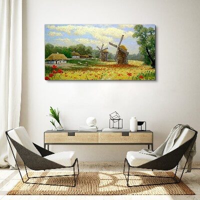 Obraz canvas Vidiecka scenéria s veternými mlynmi