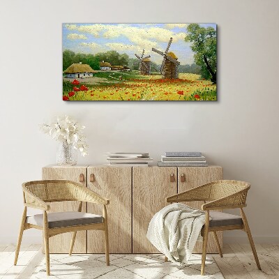 Obraz canvas Vidiecka scenéria s veternými mlynmi