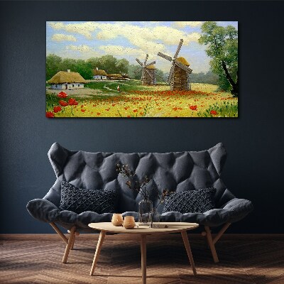 Obraz canvas Vidiecka scenéria s veternými mlynmi