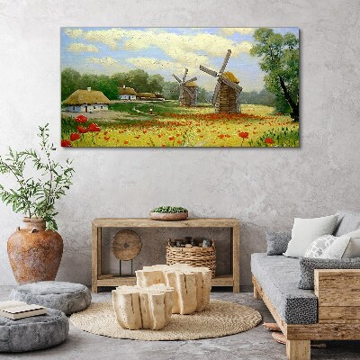 Obraz canvas Vidiecka scenéria s veternými mlynmi