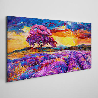Obraz na plátne Západ slnka stromová lúka