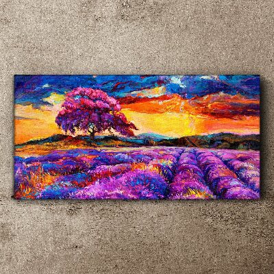 Obraz na plátne Západ slnka stromová lúka