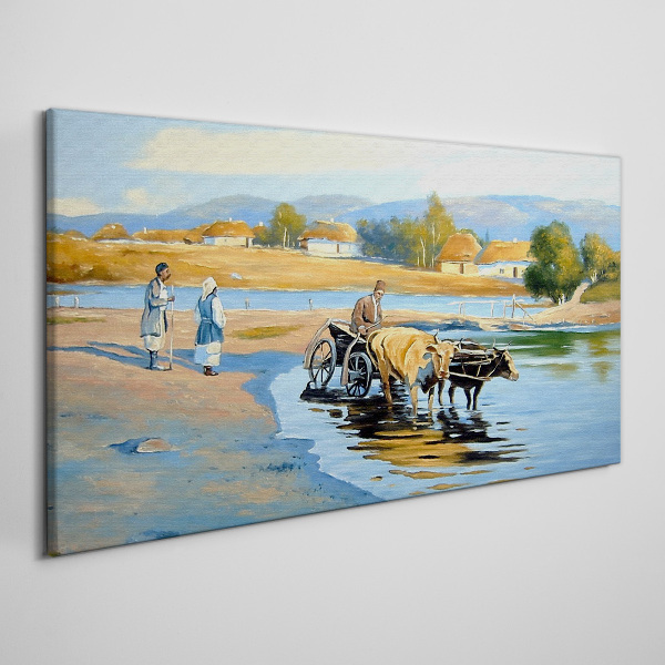 Obraz canvas Vidiecka krajina s volmi