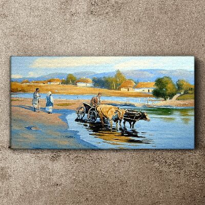 Obraz canvas Vidiecka krajina s volmi