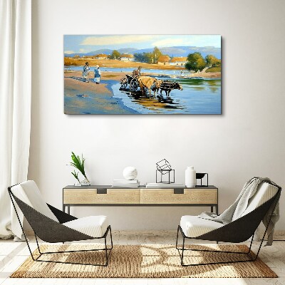 Obraz canvas Vidiecka krajina s volmi