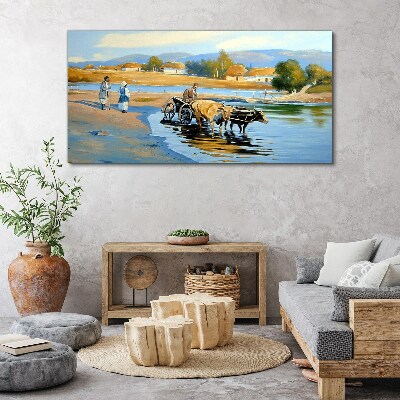 Obraz canvas Vidiecka krajina s volmi