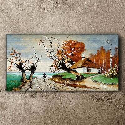 Obraz canvas Abstrakcia krajiny Chata strom