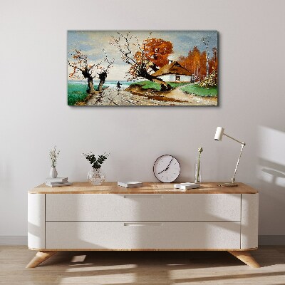 Obraz canvas Abstrakcia krajiny Chata strom