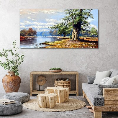 Obraz canvas Pokojná krajina pri rieke