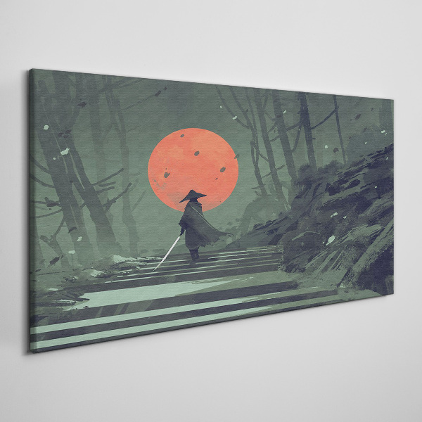 Obraz canvas Samuraj v tieni vychádzajúceho slnka