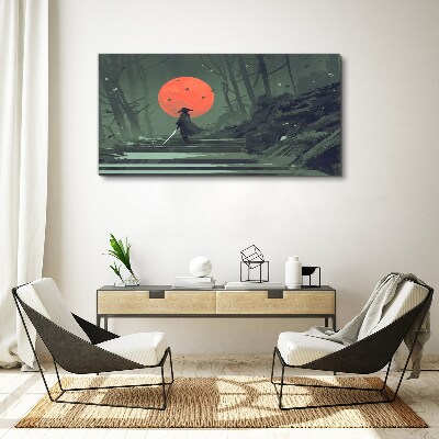Obraz canvas Samuraj v tieni vychádzajúceho slnka