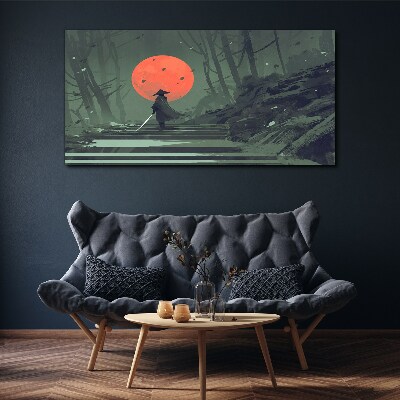 Obraz canvas Samuraj v tieni vychádzajúceho slnka