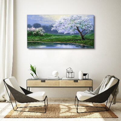 Obraz canvas Lake stromy kvety