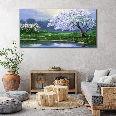 Obraz canvas Lake stromy kvety
