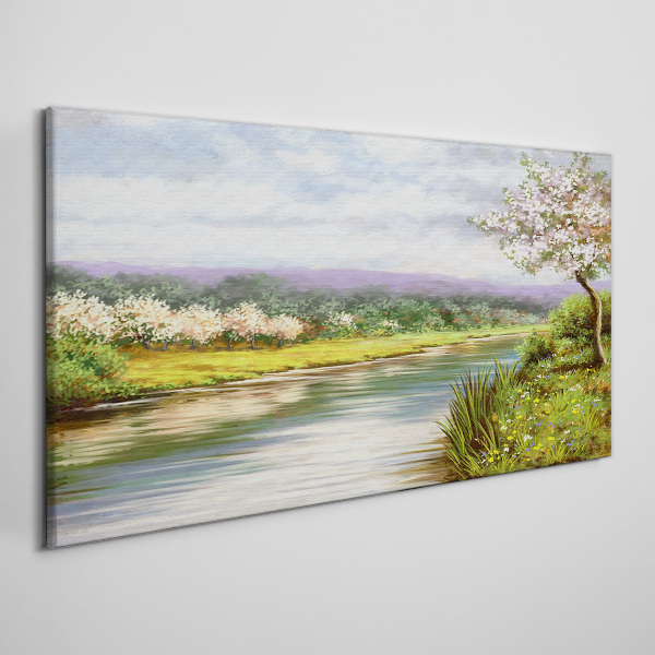 Obraz canvas Jarná krajina pri rieke