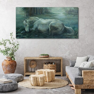 Obraz canvas Pokojný kôň v lesnej krajine