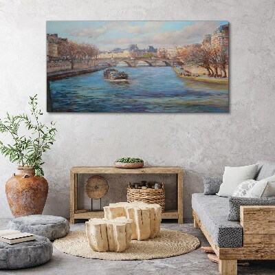 Obraz canvas Mesto riečny most strom