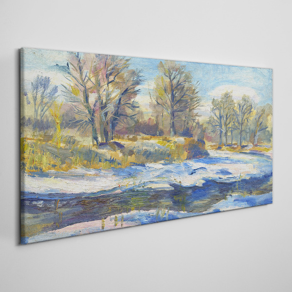 Obraz canvas Zimná krajina s riekou