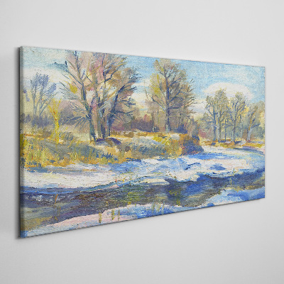 Obraz canvas Zimná krajina s riekou