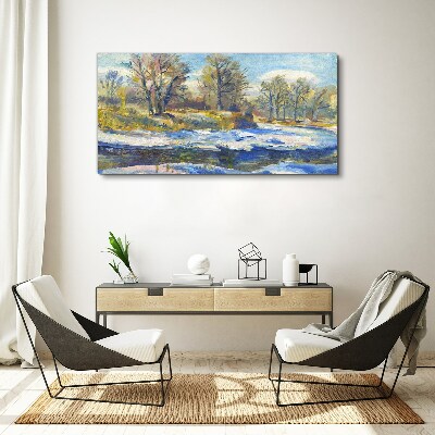 Obraz canvas Zimná krajina s riekou