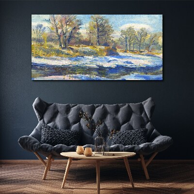Obraz canvas Zimná krajina s riekou