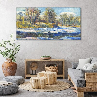 Obraz canvas Zimná krajina s riekou
