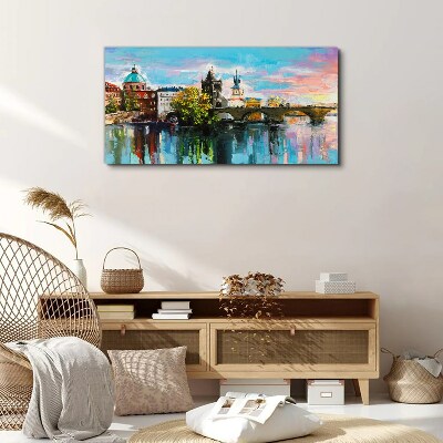 Obraz canvas Mesto rieka most obloha