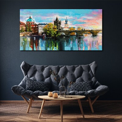 Obraz canvas Mesto rieka most obloha
