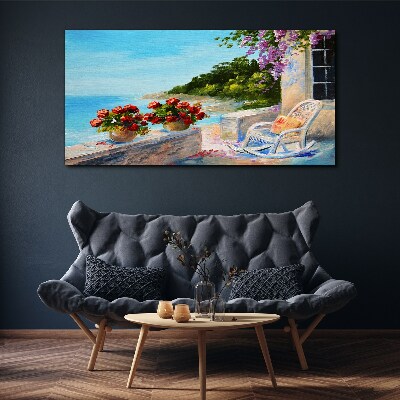 Obraz na plátne Pobrežie kvety morská obloha