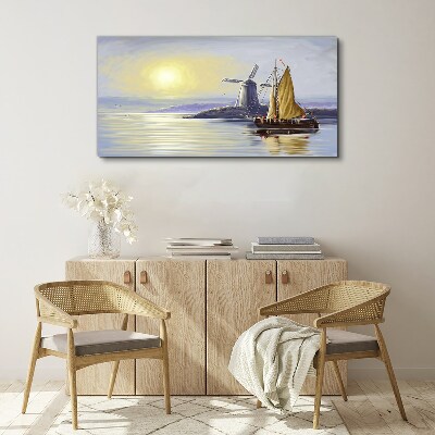 Obraz canvas Morská loď mlyn slnka