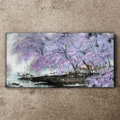Obraz canvas Strom kvety člny