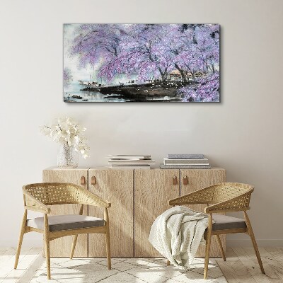 Obraz canvas Strom kvety člny